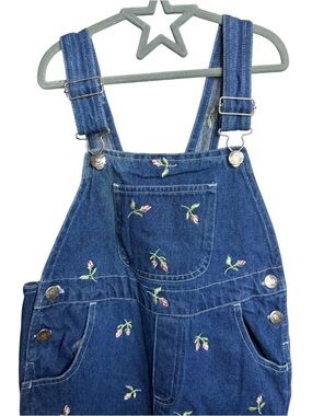 Vintage Young Hearts Denim Embroidered Floral Overalls Size 6X